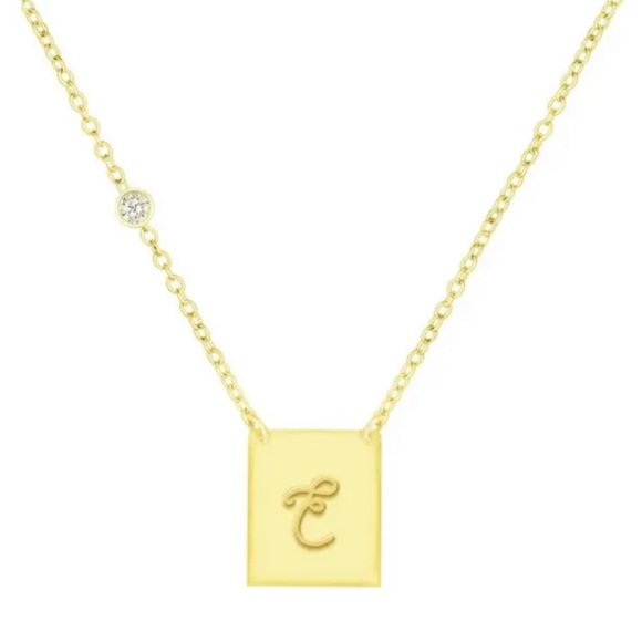 Savvy Cie Jewels 18K Gold Vermeil CZ Script Initial Pendant Necklace Letter E - Picture 1 of 8